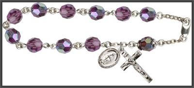 Silver Plate 8mm Swarovski Aurora Borealis Rosary Bracelet, Amethyst, # 48698