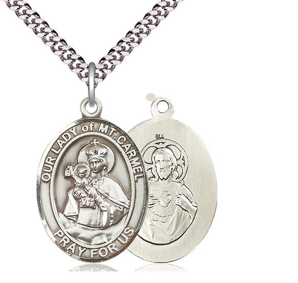 Our Lady of Mount Carmel Medal in Fine Pewter, 1" tall, Your Choice of Chain, # 4870