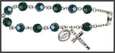 Silver Plate 8mm Swarovski Aurora Borealis Rosary Bracelet, Emerald, # 48700