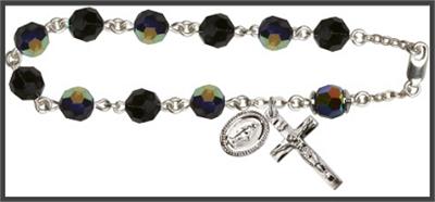 Silver Plate 8mm Swarovski Aurora Borealis Rosary Bracelet, Jet, # 48701
