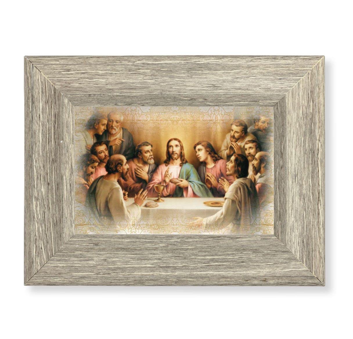 Last Supper Printed on Wood, 6-1/2"x8-1/2 Weathered Gray Frame, Italian # 28031