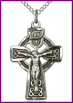 1" Celtic Crucifix in Sterling Silver, Your Choice of Chain, # 4871