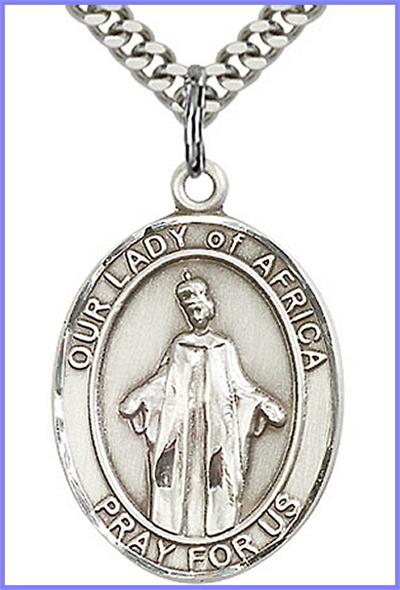 Our Lady of Africa Medal, Sterling Silver, 1"x3/4", your choice of chain, # 48730