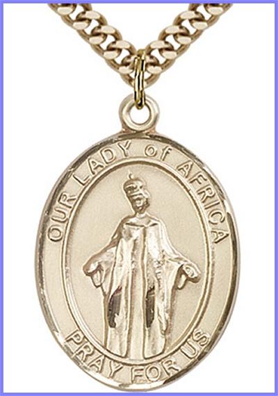 Our Lady of Africa Medal, 14kt Gold Filled, 1"x3/4", your choice of chain, # 48731