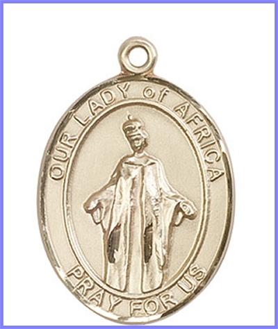 Our Lady of Africa Medal, Solid 18kt Gold, 1"x3/4", Free Chain, # 48733