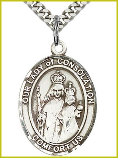 Our Lady of Consolation Medal, Sterling Silver, 1"x3/4", your choice of chain, # 48742