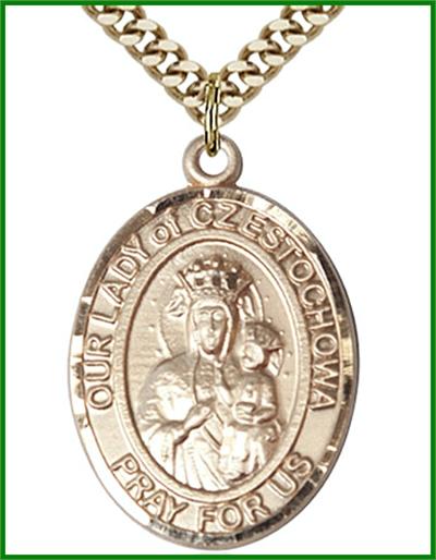 Our Lady of Czestochowa Medal, 14kt Gold Filled, 1"x3/4", your choice of chain, # 48747