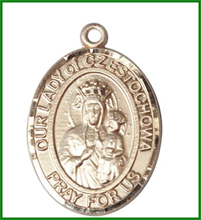 Our Lady of Czestochowa Medal, Solid 18kt Gold, 1"x3/4", Free Chain, # 48749