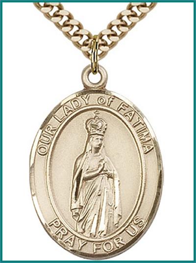 Our Lady of Fatima Medal, 14kt Gold Filled, 1"x3/4", your choice of chain, # 48751