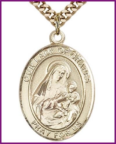 Our Lady of Grapes Medal, 14kt Gold Filled, 1"x3/4", your choice of chain, # 48760