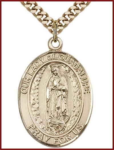 Our Lady of Guadalupe Medal, 14kt Gold Filled, 1"x3/4", your choice of chain, # 48764