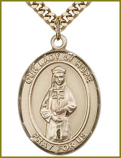 Our Lady of Hope Medal, 14kt Gold Filled, 1"x3/4", your choice of chain, # 48768