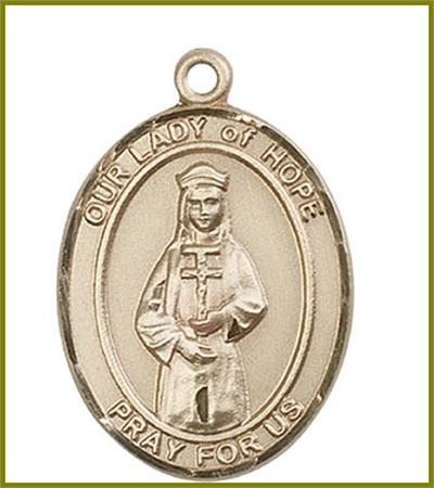 Our Lady of Hope Medal, Solid 14kt Gold, 1"x3/4", Free Chain, # 48769