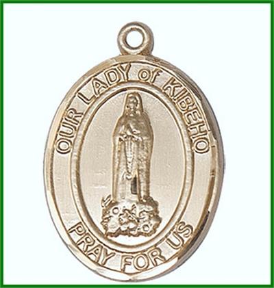 Our Lady of Kibeho Medal, Solid 18kt Gold, 1"x3/4", Free Chain, # 48774
