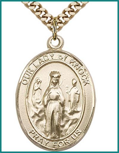 Our Lady of Knock Medal, 14kt Gold Filled, 1"x3/4", your choice of chain, # 48776