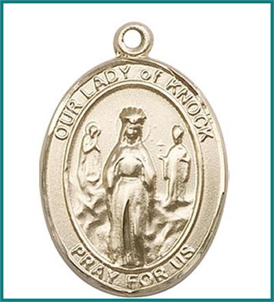 Our Lady of Knock Medal, Solid 18kt Gold, 1"x3/4", Free Chain, # 48778
