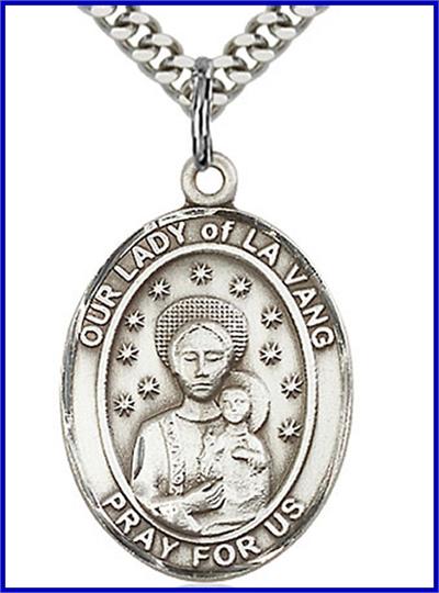 Our Lady of La Vang Medal, Sterling Silver, 1"x3/4", Your choice of chain, # 48779