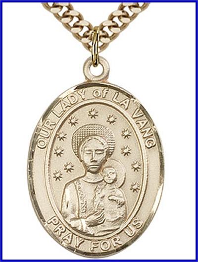 Our Lady of La Vang Medal, 14kt Gold Filled, 1"x3/4", Your Choice of Chain, # 48780