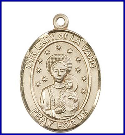 Our Lady of La Vang Medal, Solid 14kt Gold, 1"x3/4", Free Chain, # 48781