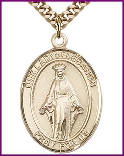 Our Lady of Lebanon Medal, 14kt Gold Filled, 1"x3/4", Your Choice of Chain, # 48784