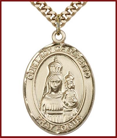 Our Lady of Loretto Medal, 14kt Gold Filled, 1"x3/4", Your Choice of Chain, # 48787