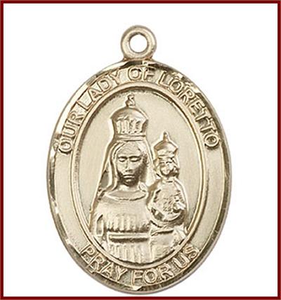 Our Lady of Loretto Medal, Solid 14kt Gold, 1"x3/4", Free Chain, # 48788