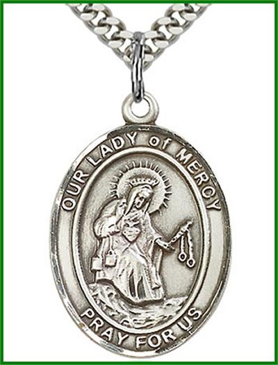 Our Lady of Mercy Medal, Sterling Silver, 1"x3/4", Your Choice of Chain, # 48794