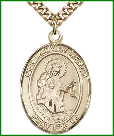 Our Lady of Mercy Medal, 14kt Gold Filled, 1"x3/4", Your Choice of Chain, # 48795