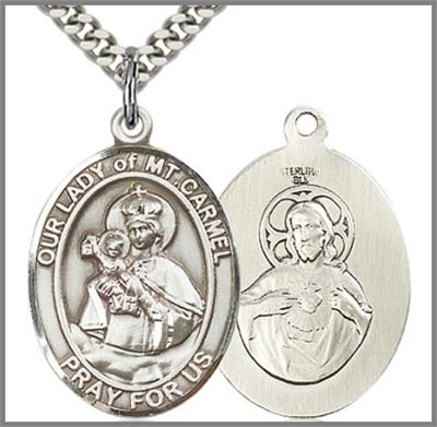 Our Lady of Mount Carmel Medal, Sterling Silver, 1", Your Choice of Chain, # 48798