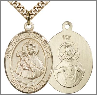 Our Lady of Mount Carmel Medal, 14kt Gold Filled, 1", Your Choice of Chain, # 48799