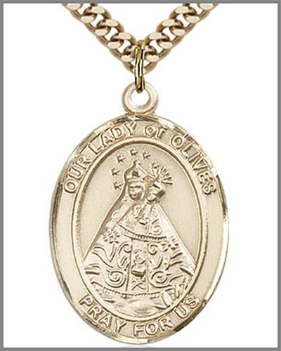 Our Lady of Olives Medal, 14kt Gold Filled, 1"x3/4", Your Choice of Chain, # 48803