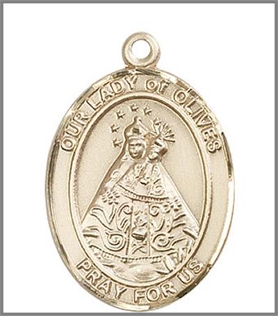 Our Lady of Olives Medal, Solid 14kt Gold, 1"x3/4", Free Chain, # 48804