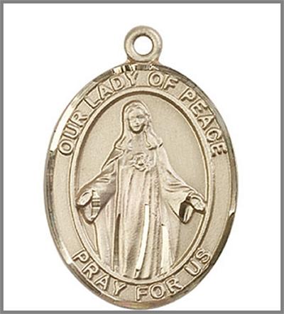 Our Lady of Peace Medal, Solid 18kt Gold, 1"x3/4", Free Chain, # 48809