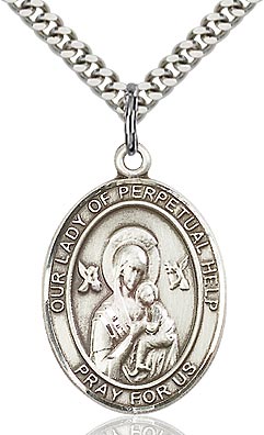 Our Lady of Perpetual Help Medal, Sterling Silver, 1"x3/4", Your Choice of Chain, # 48810
