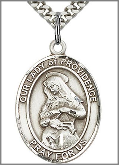 Our Lady of Providence Medal, Sterling Silver, 1"x3/4", Your Choice of Chain, # 48818