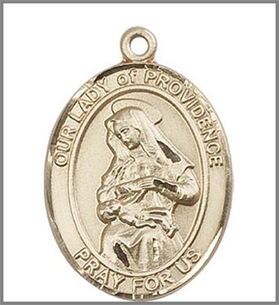 Our Lady of Providence Medal, Solid 18kt Gold, 1"x3/4", Free Chain, # 48821