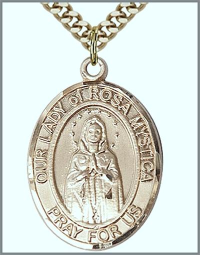 Our Lady of Rosa Mystica Medal, 14kt Gold Filled, 1"x3/4", Your choice of Chain, # 48823
