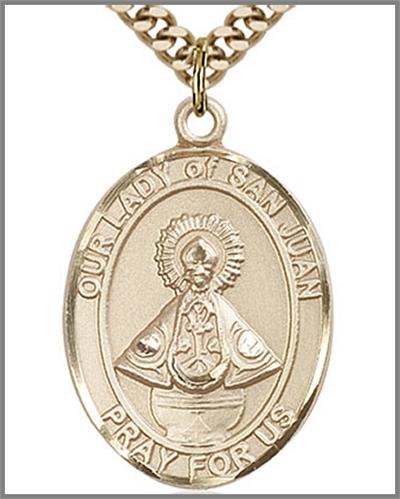 Our Lady of San Juan Medal, 14kt Gold Filled, 1"x3/4", Your Choice of Chain, # 48826