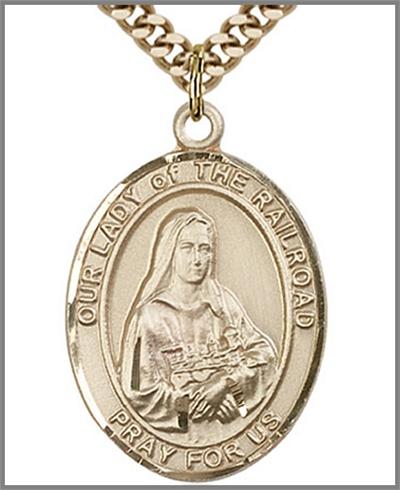 Our Lady of the Railroad Medal, 14kt Gold Filled, 1"x3/4", Your Choice of Chain, # 48835