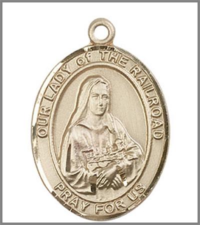 Our Lady of the Railroad Medal, Solid 18kt Gold, 1"x3/4", Free Chain, # 48837