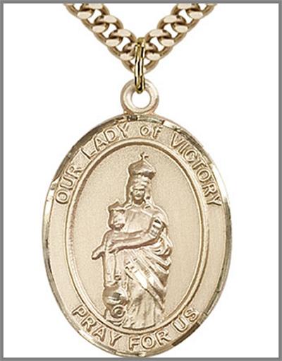Our Lady of Victory Medal, 14kt Gold Filled, 1"x3/4", Your Choice of Chain, # 48839