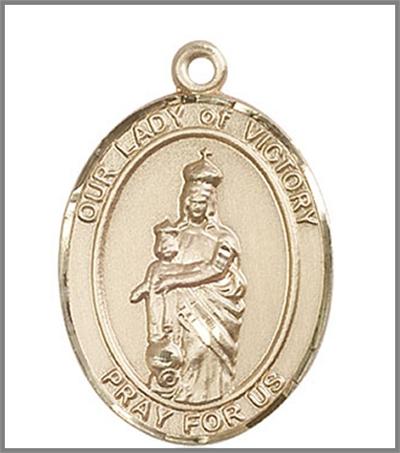 Our Lady of Victory Medal, Solid 14kt Gold, 1"x3/4", Free Chain, # 48840