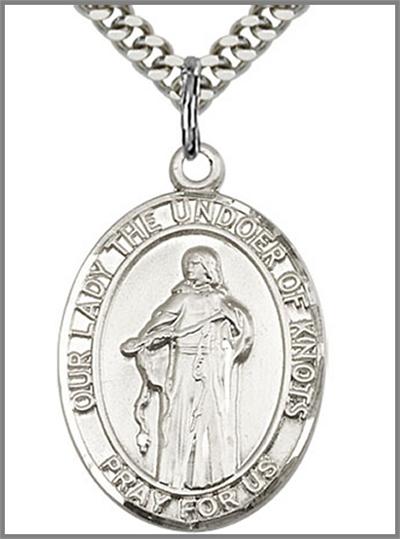 Our Lady Undoer of Knots Medal, Sterling Silver, 1"x3/4", Your Choice of Chain, # 48846