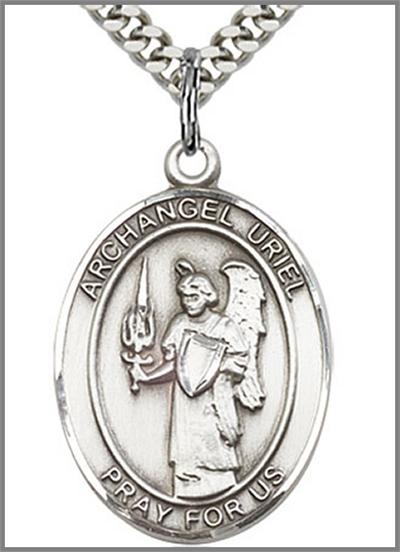 Archangel Uriel Medal, Sterling Silver, 1"x3/4", 24" Chain, # 48850-sale