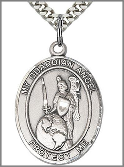 Guardian Angel of the World Medal, Sterling Silver, 1"x3/4", Your Choice of Chain, # 48854