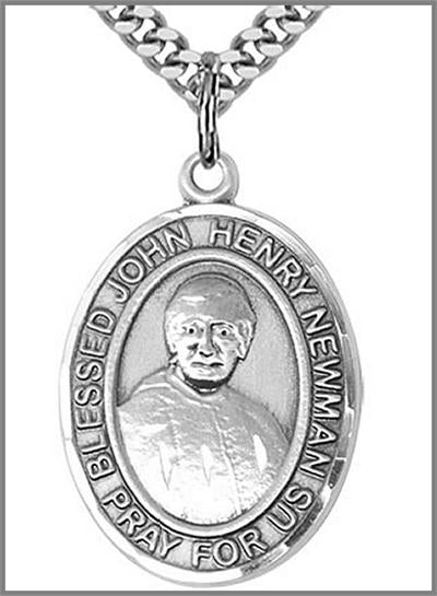 Blessed John Henry Newman Medal, Sterling Silver, 1"x3/4", 24" Silver-tone Chain, # 48863
