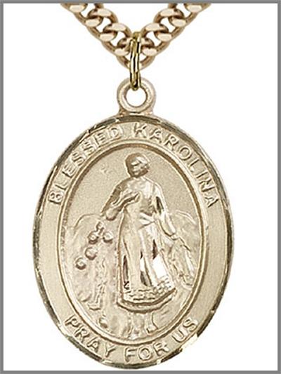 Blessed Karolina Kozkowna Medal, 14kt Gold Filled, 1"x3/4", 24" Gold Plated Chain, # 48865