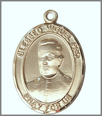 Blessed Miguel Pro Medal, Solid 18kt Gold, 1"x3/4", Free Chain, # 48871