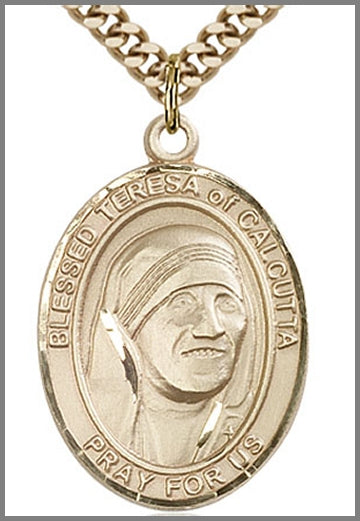 Blessed Teresa of Calcutta Medal, 14kt Gold Filled, 1"x3/4", Your choice of chain, # 48877