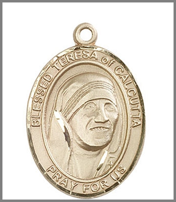 Blessed Teresa of Calcutta Medal, Solid 14kt Gold, 1"x3/4", Free Chain, # 48878